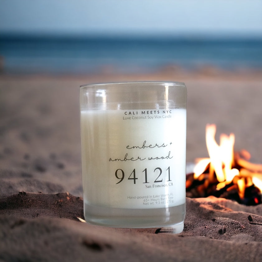 94121, Embers + Amber Wood Coconut Soy Candle