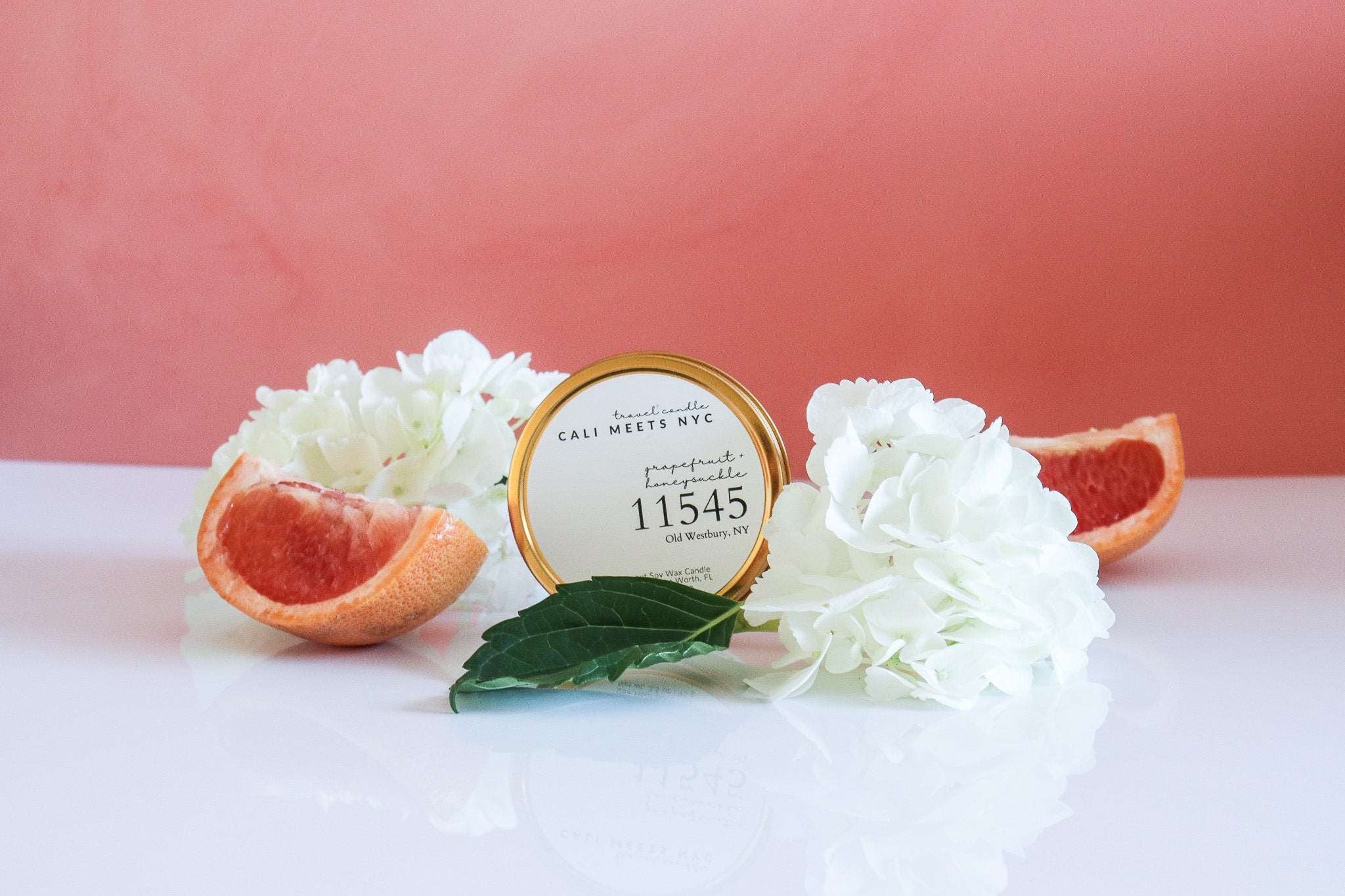 11545, Grapefruit + Honeysuckle Coconut Soy Candle Tin