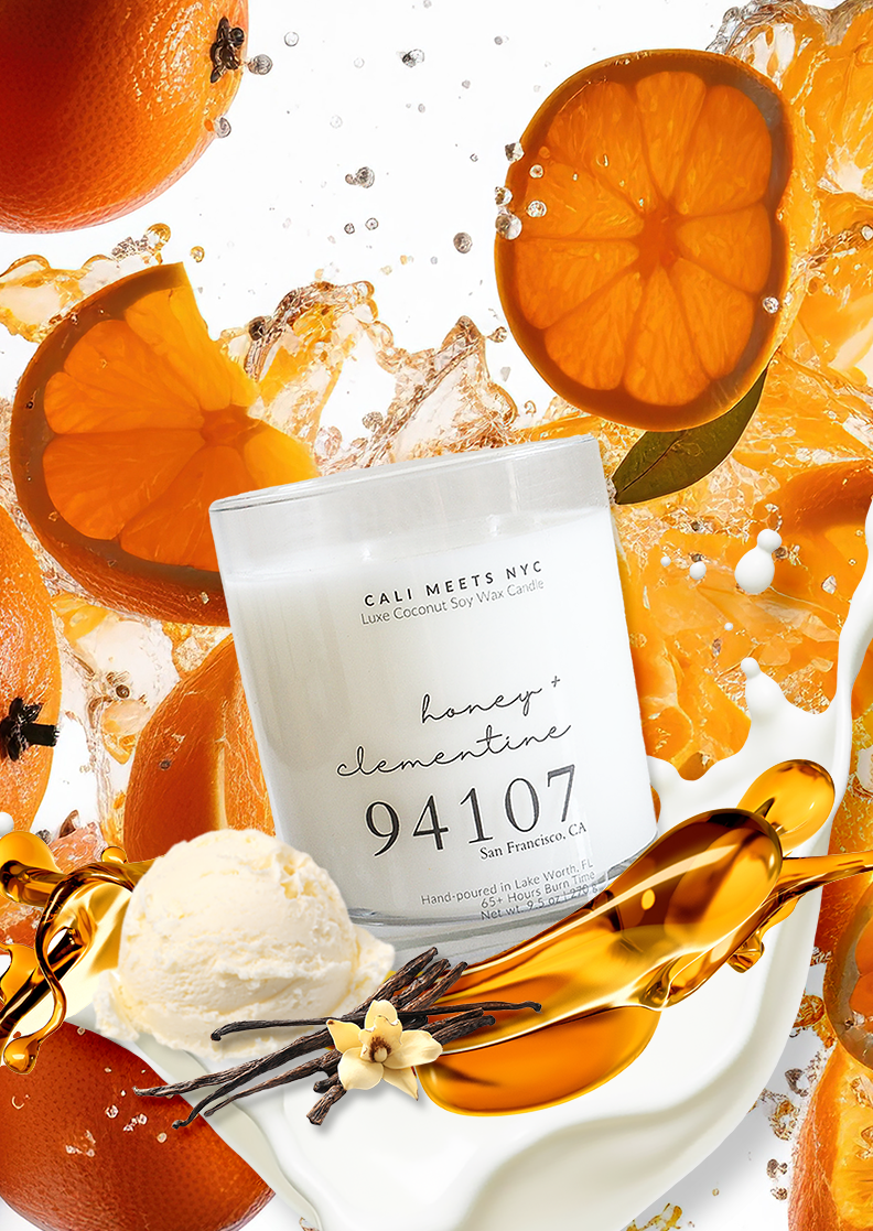 94107, Honey + Clementine Coconut Soy Candle – Cali Meets NYC